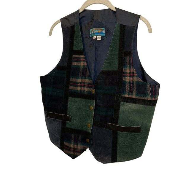 Shaver Lake Vintage suede leather HOLIDAY plaid patchwork vest L - Picture 1 of 4